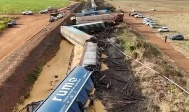 Trem de carga descarrila após bater em caminhão