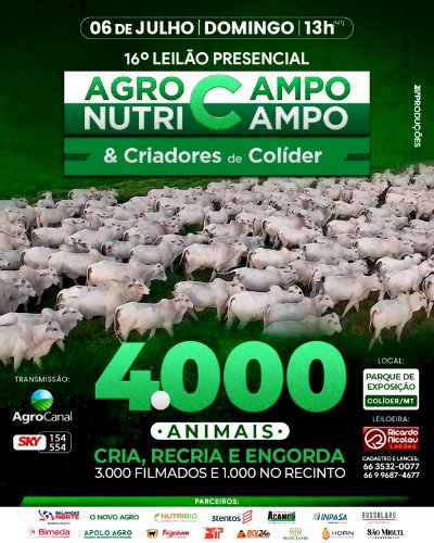 LEILÃO PRESENCIAL AGROCAMPO NUTRICAMPO E CRIADORES DE COLÍDER