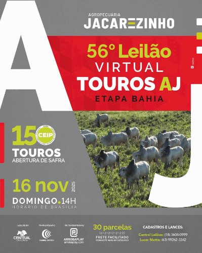56º LEILÃO VIRTUAL TOUROS AGROPECUÁRIA JACAREZINHO - ETAPA BAHIA